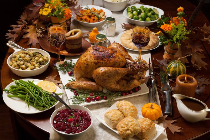 A spread of Thanksgiving foods that can stain teeth